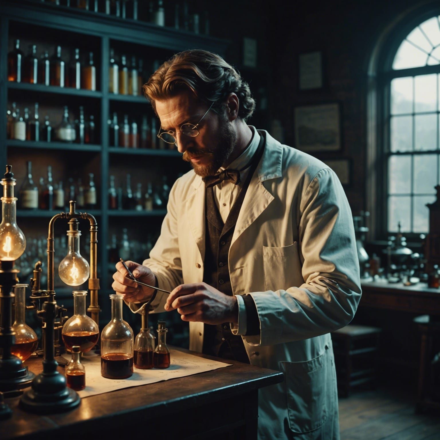 Victorian Chemist's Laboratory: A Cinematic Still