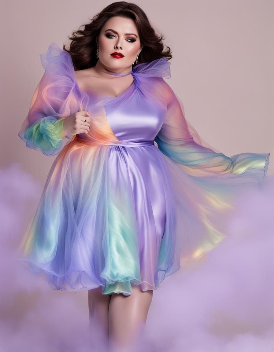 BBW in Rainbow Satin Victorian Gown