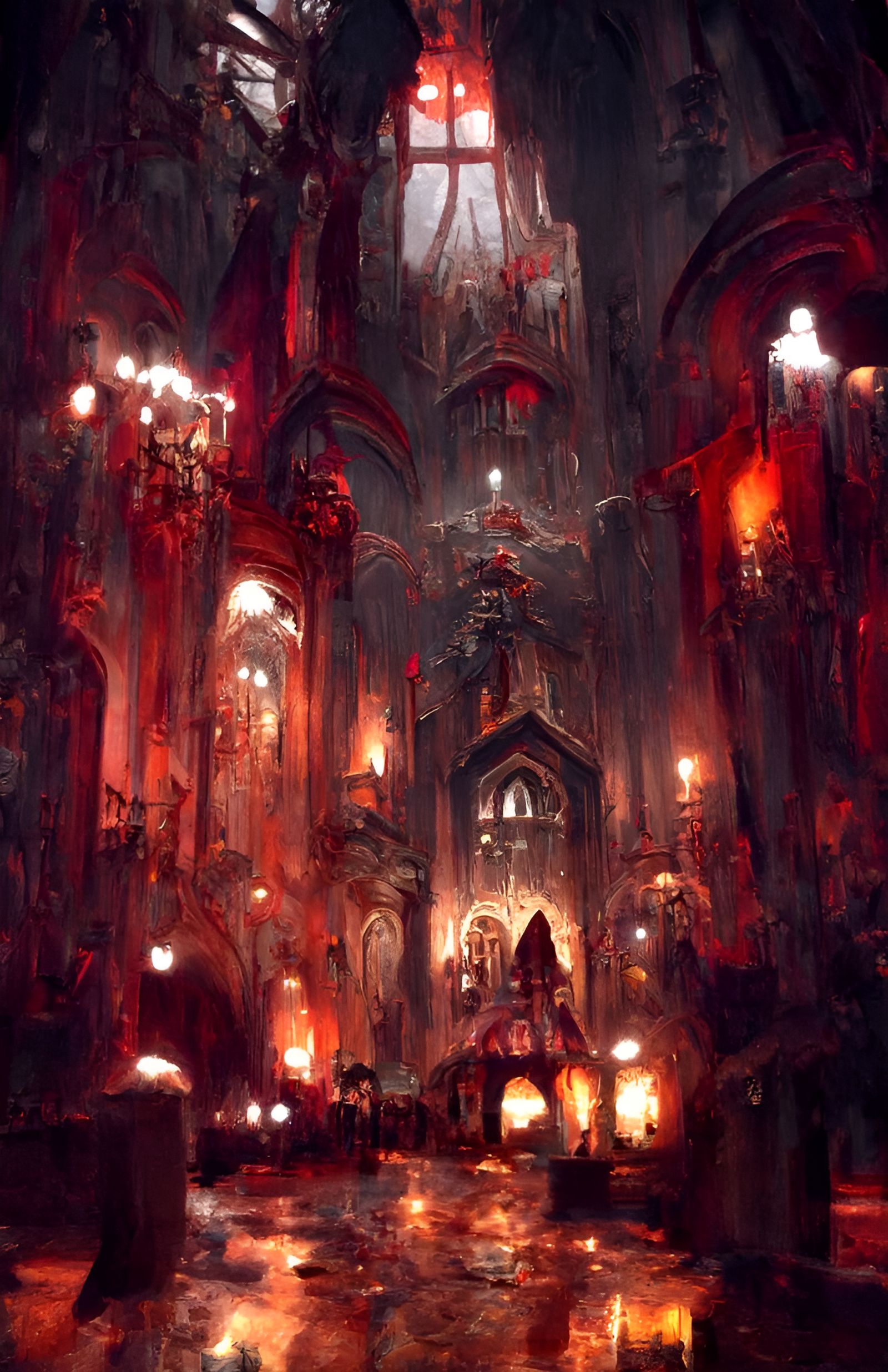 Evil Vampire Cathedral at Night: Detailed Painting