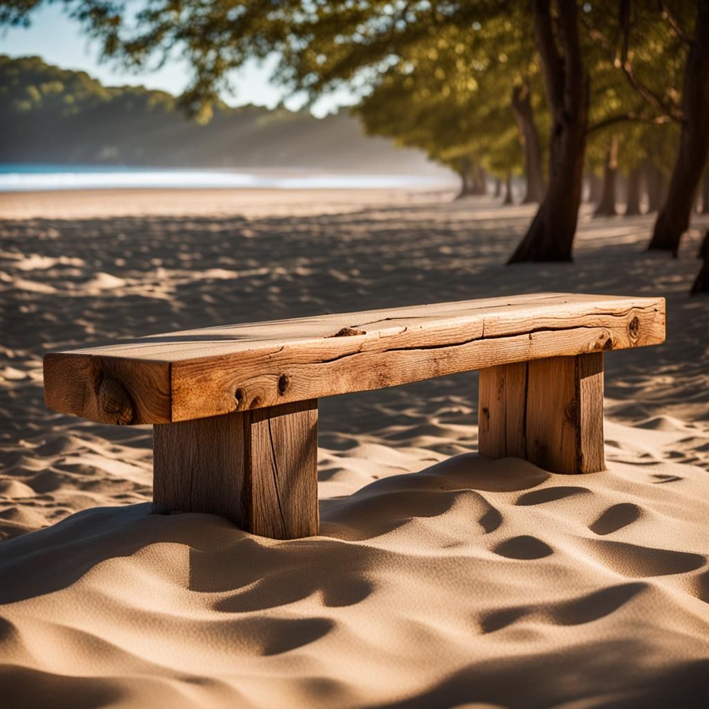 Reclaimed Bench on Beach in Dappled Light
