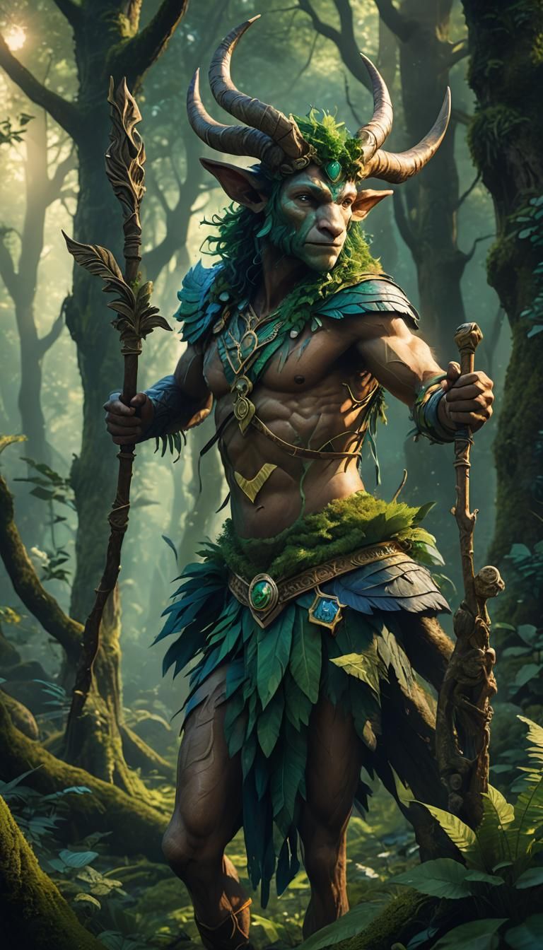 Lush Forest Faun with Panpipes: Fantasy Art
