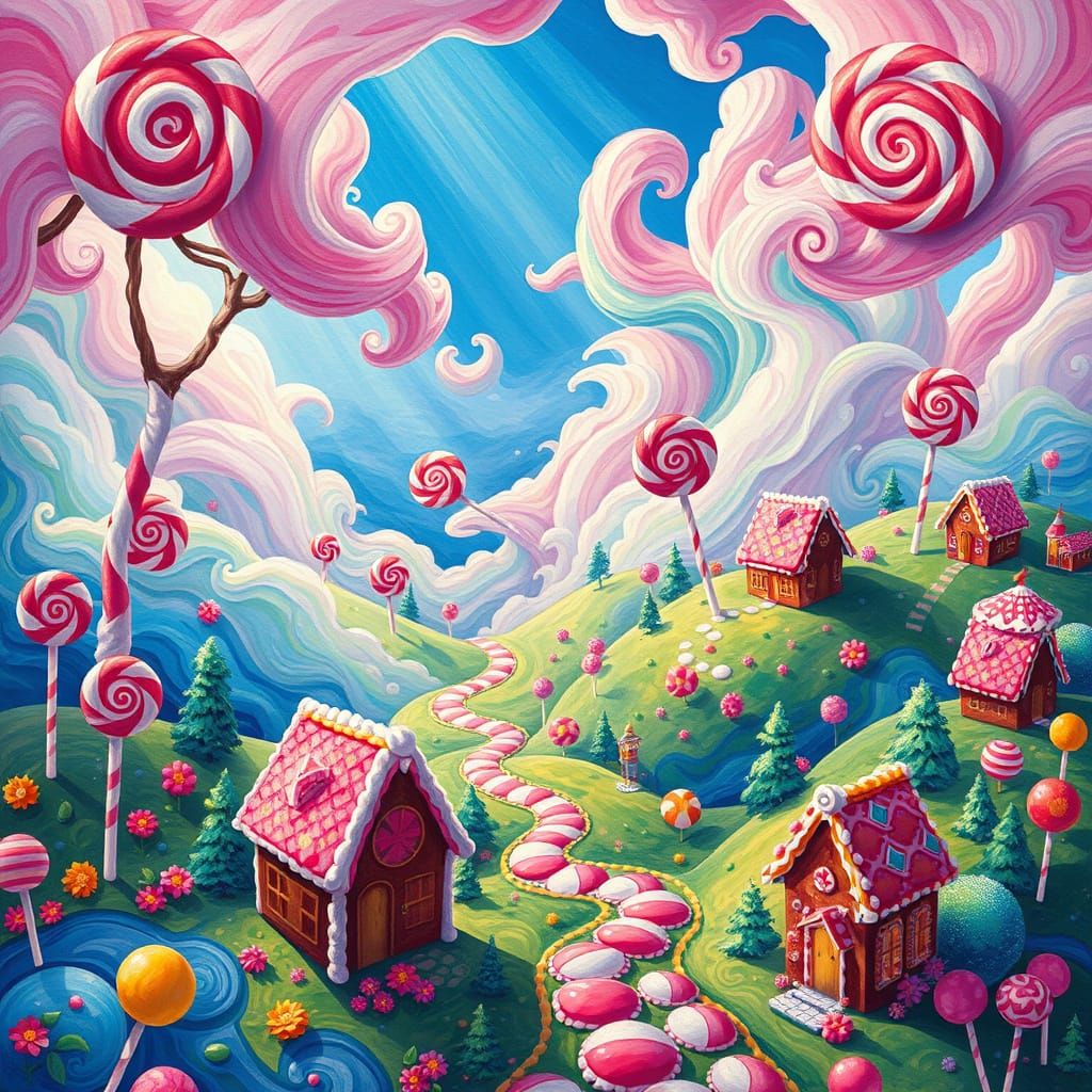 Candyland Wonderland: A Vibrant Gouache Painting
