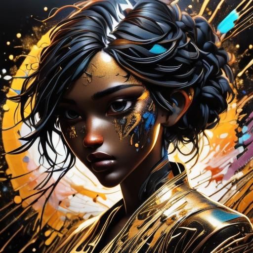 Silhouette Portrait with Gold Paint Splashes