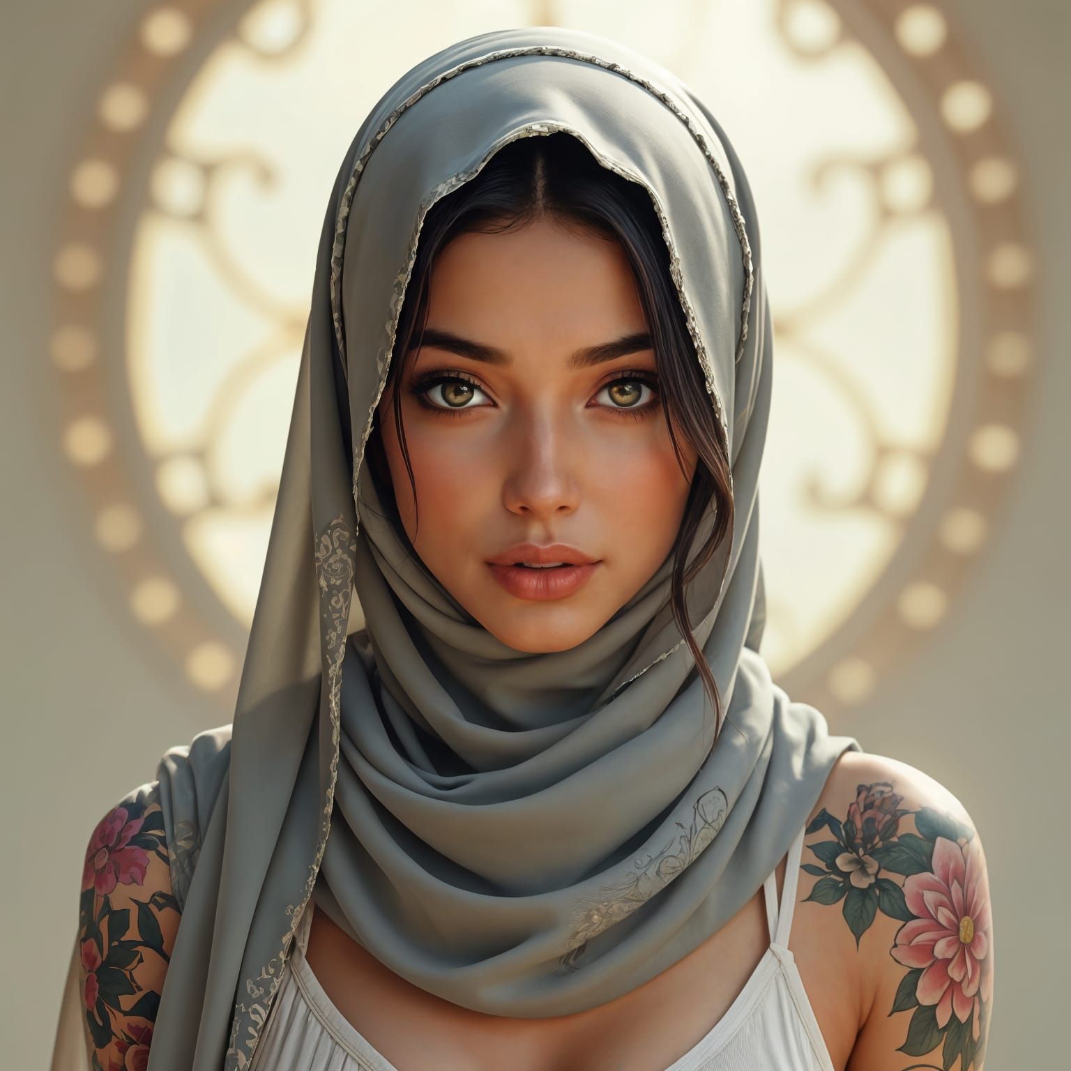Tattooed Muslim Woman Portrait in Art Nouveau Style