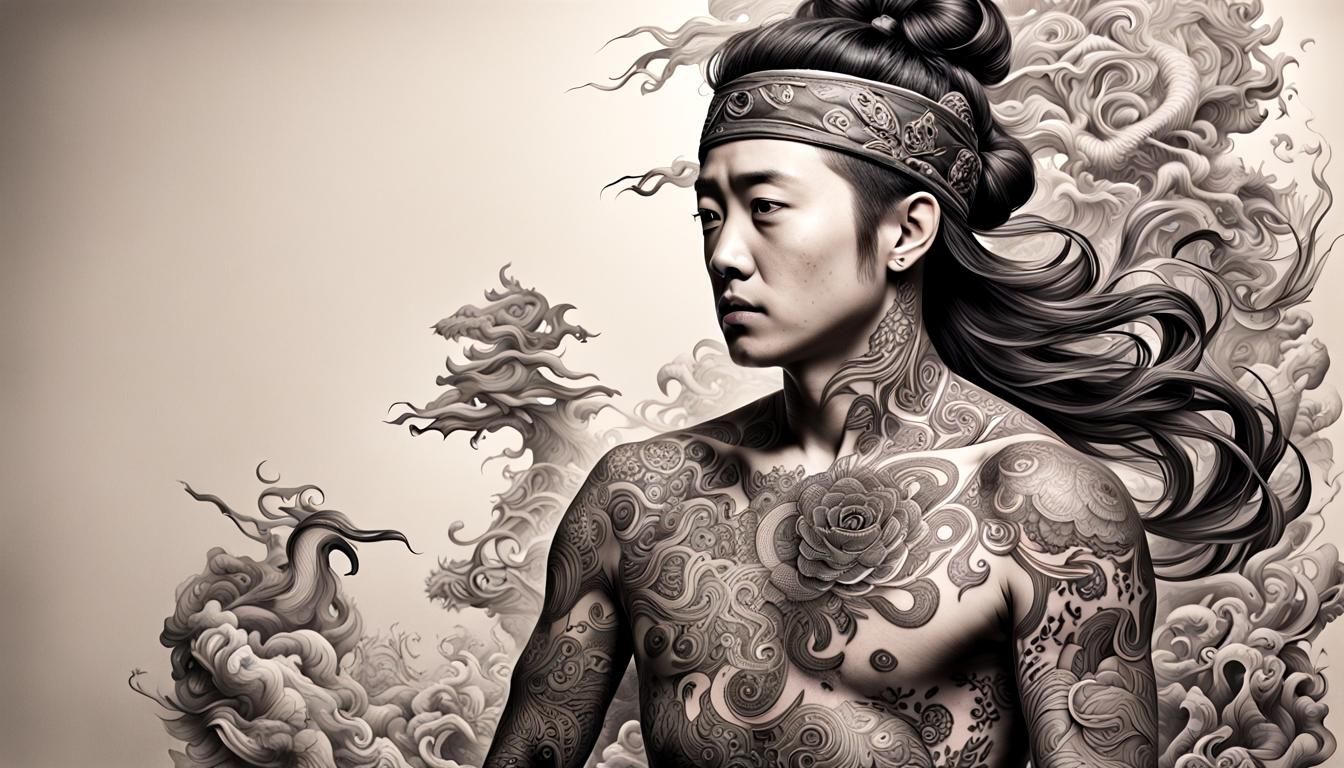 Intricate Tattoo Designs in Polychromatic Studio Photograph