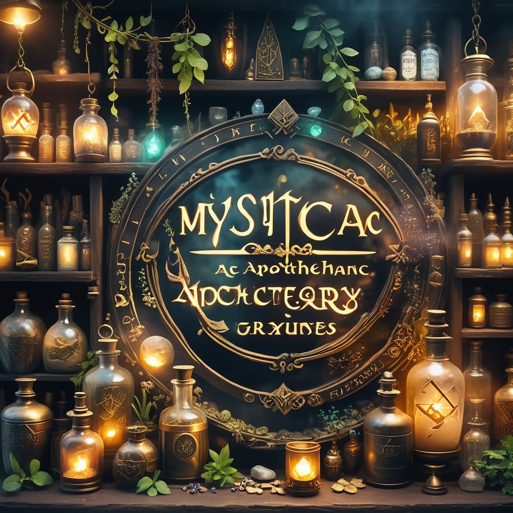 Mystical Apothecary Shop Sign with Glowing Runes