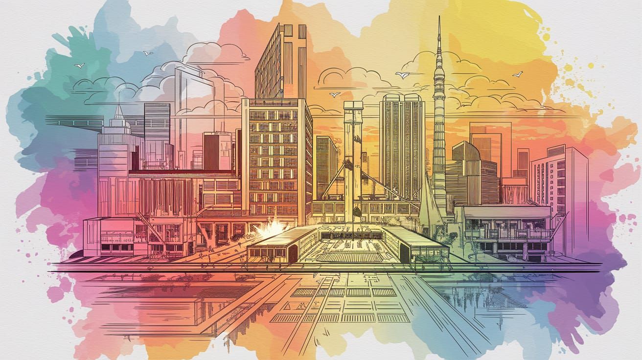 Glowing Watercolor Urban Megastructure