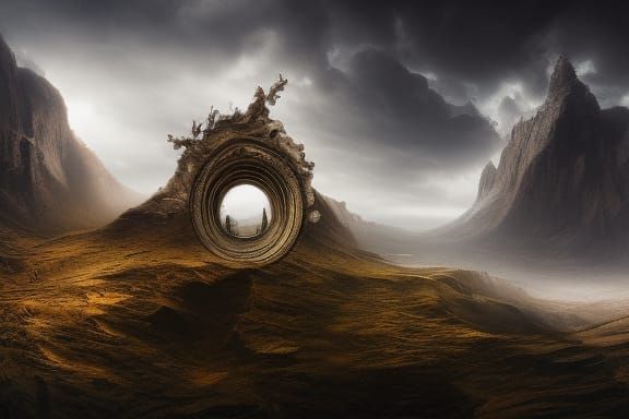 Interdimensional Portal in Mountain Temple, Photorealistic C...
