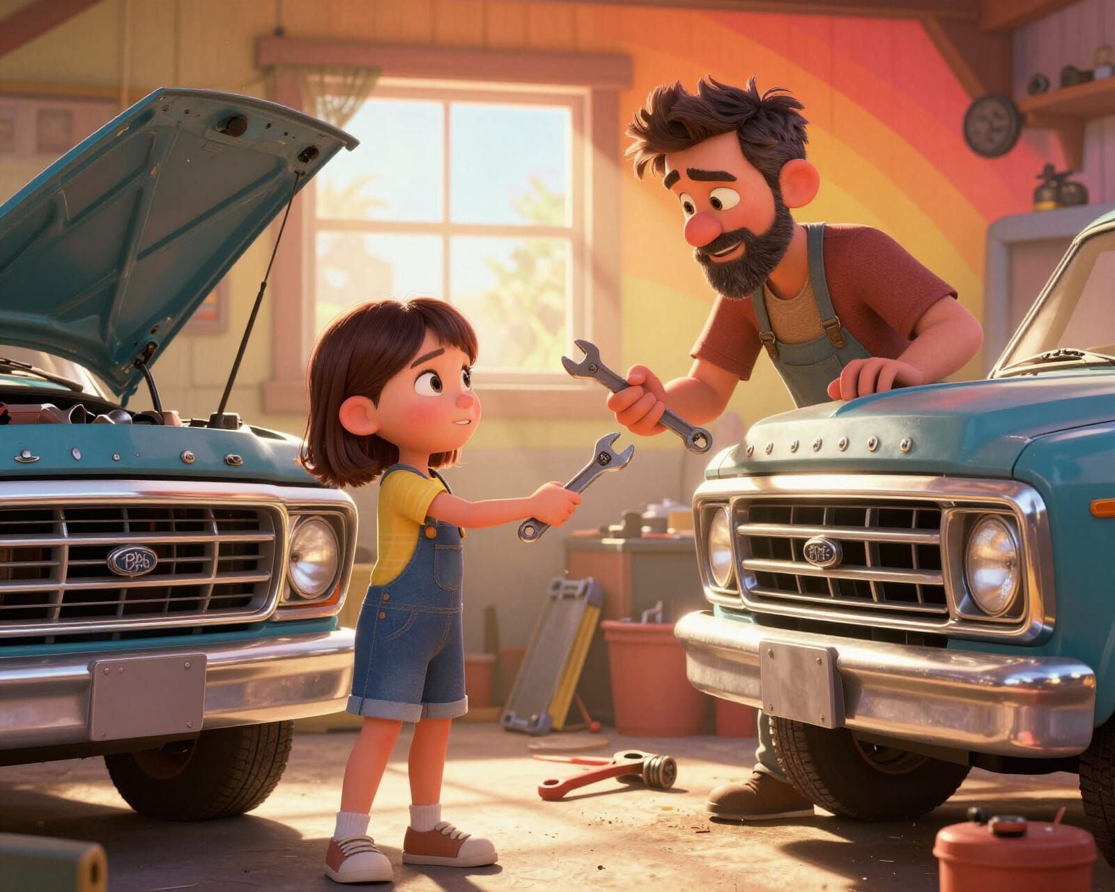 Daughter Helps Dad Fix Vintage Ford Truck in Garage