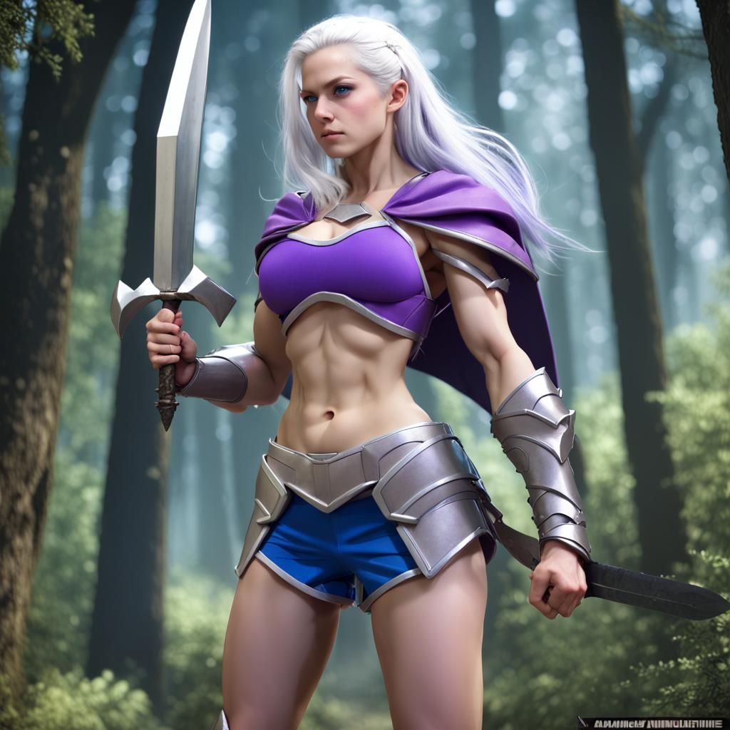 Muscular Anime Woman in Forest, 3D Rendered