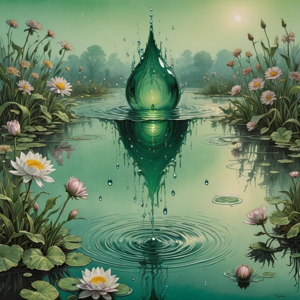 Surreal Water Droplet in Etching Style