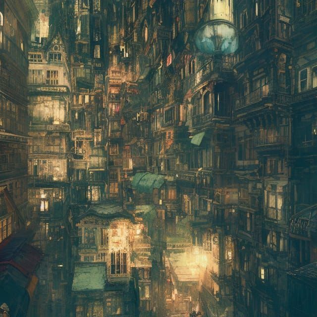 Detailed Victorian Cityscape in Digital Art Style