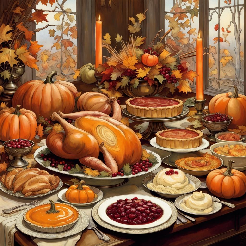 Thanksgiving Feast in Art Nouveau Style