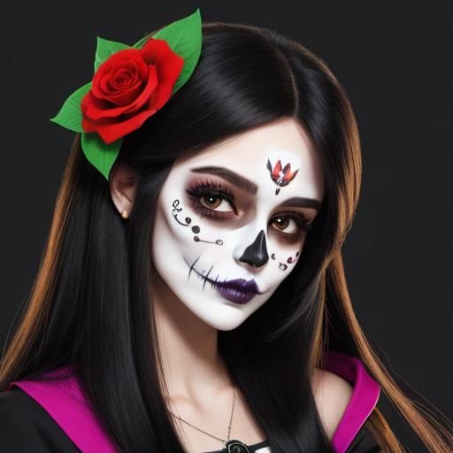 Day of the Dead Woman Portrait in Cartoon Style