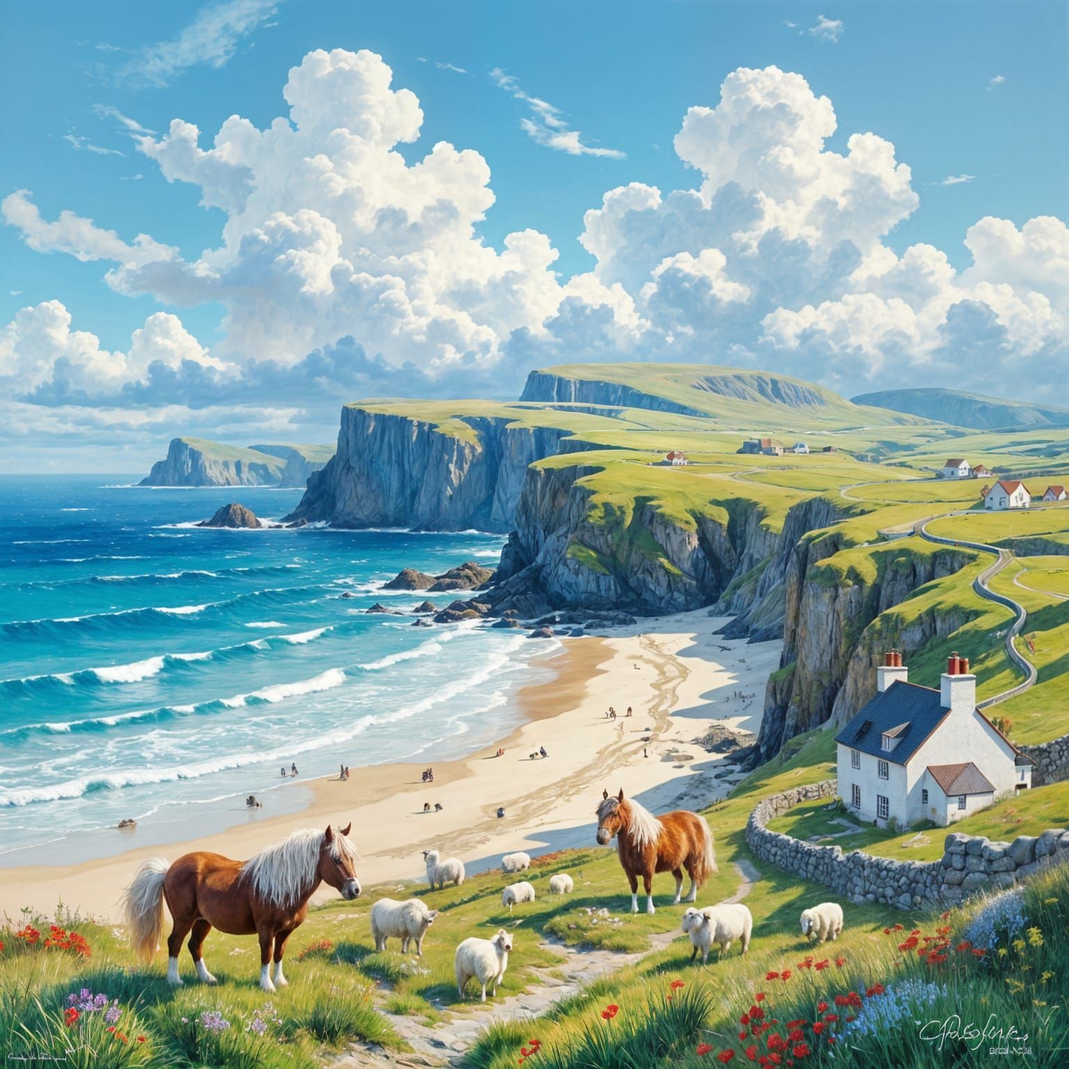 A breathtaking, colorful landscape of the Shetland Isles wit...