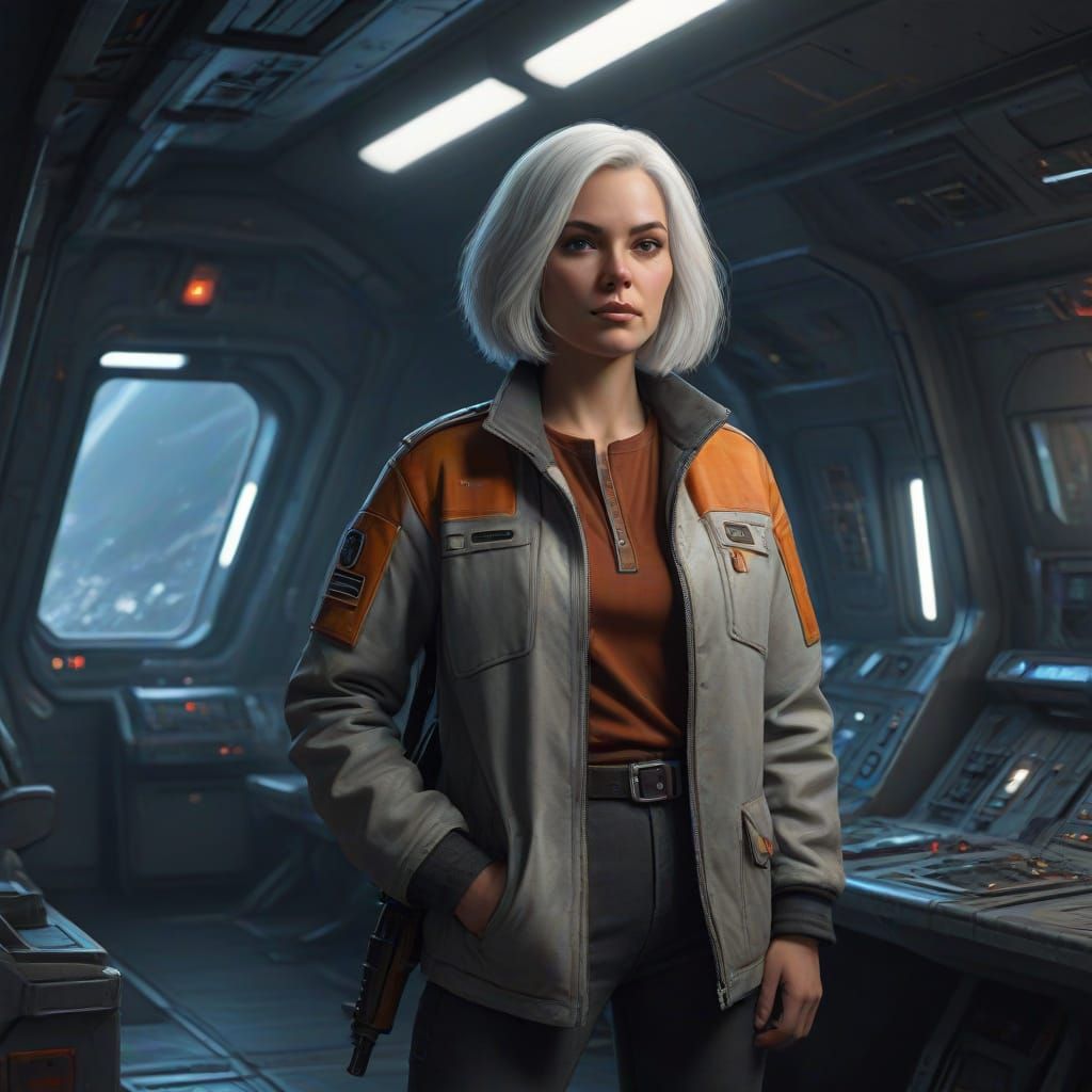 Gritty Starship Warrior with Metallic Blaster