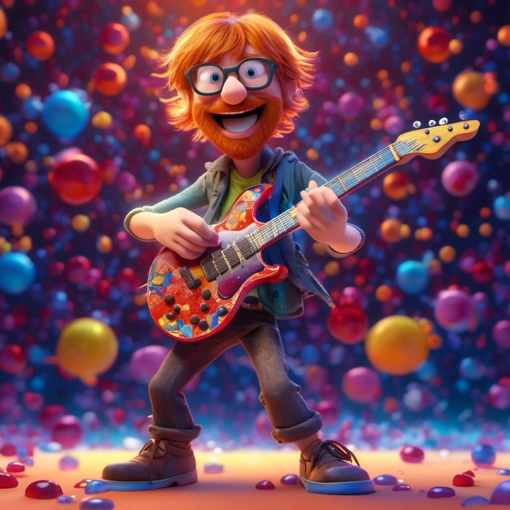 Young Man Playing Guitar as 3D Digital Art