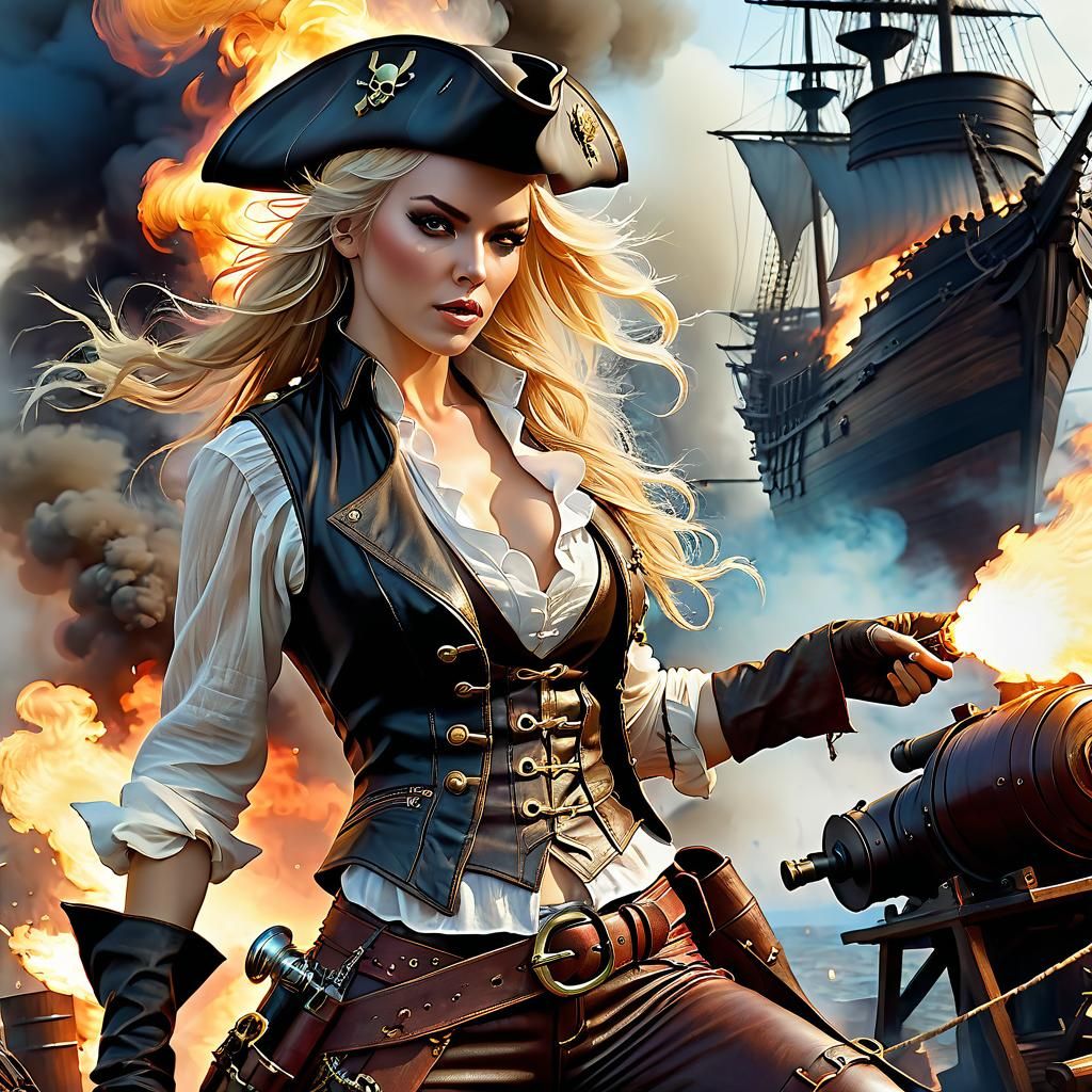 Pirate Woman Fires Cannon in Anime Style