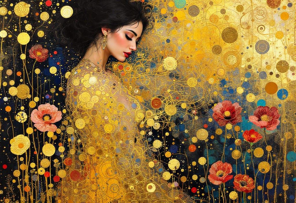 Golden Woman Portrait in Impressionistic Style