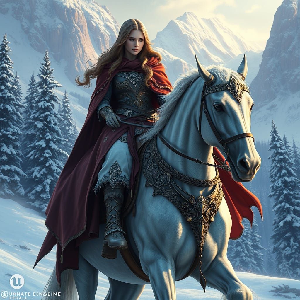 Elegant Winter Fantasy with Regal Lady and Majestic Stallion...