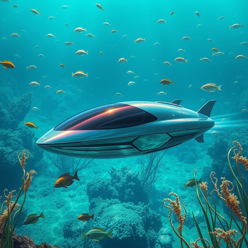Sleek Amphibious Vehicle Glides Through Turquoise Ocean