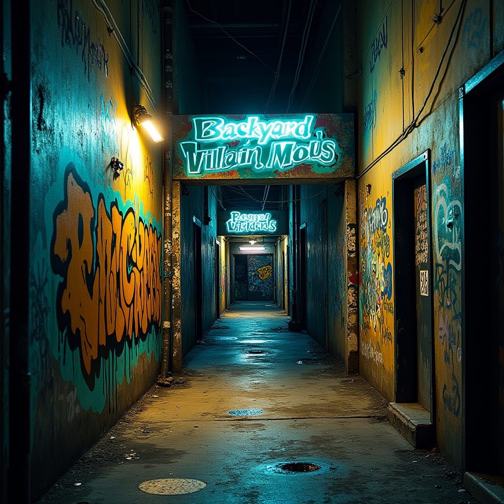 Dark Urban Street Art Logo in Neon Gold and Aqua Graffiti St...