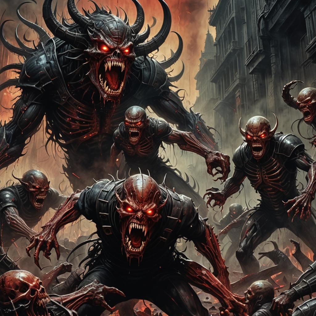 Bloody Demon Ripping Heads Off in Dark Fantasy Horror