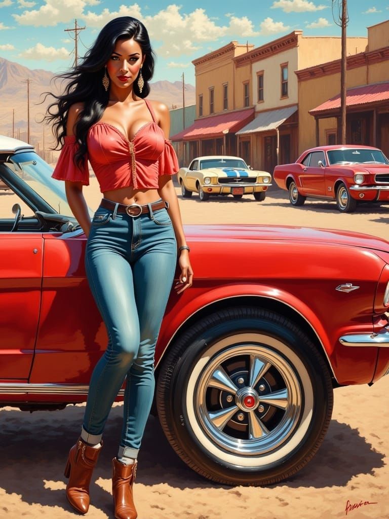 Retro Rockabilly Goddess on Mustang