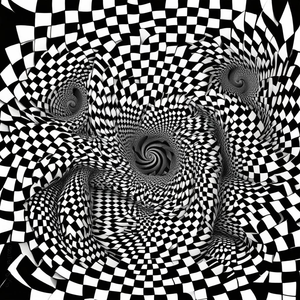 Hypnotic 3D Checkerboard Spiral Optical Illusion