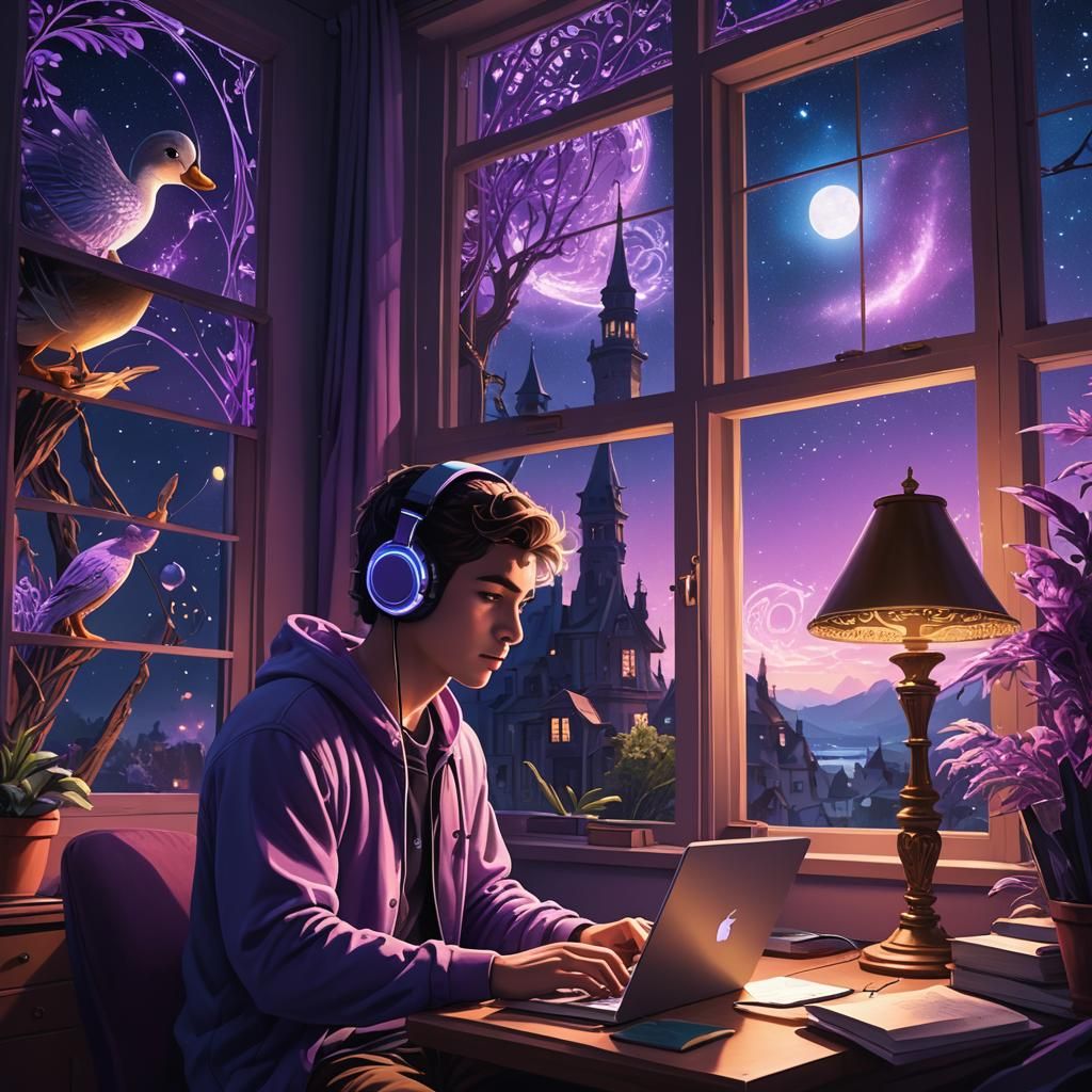 Lofi Scene: Comet Night Digital Matte Painting