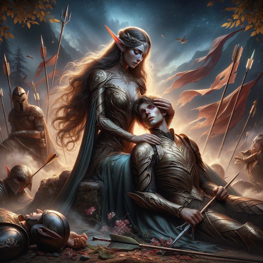 Ethereal Elven Lament: A Grieving Warrior's Melancholy