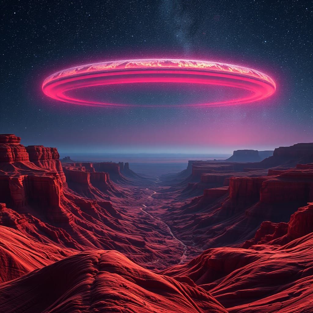 Surreal Alien Landscape with Cosmic Sky