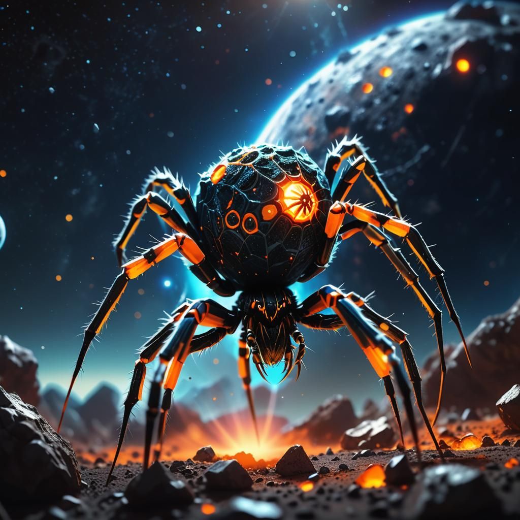 Space Spider Crawling on Asteroids: Digital Matte Painting