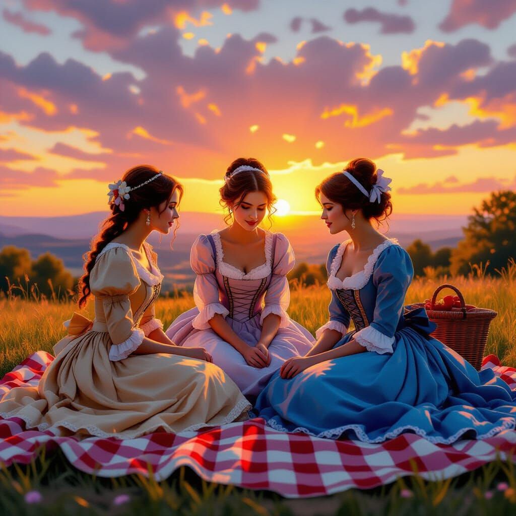 19th Century Women Picnic at Sunset Splash Art