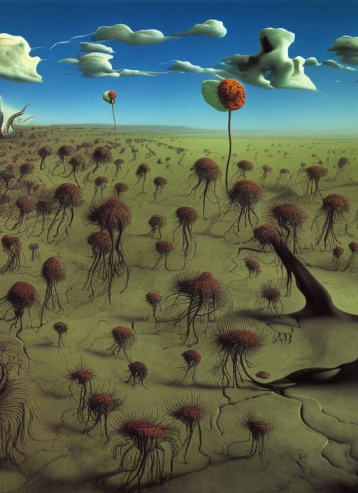Surreal Carnivorous Plants in Twisted Landscape