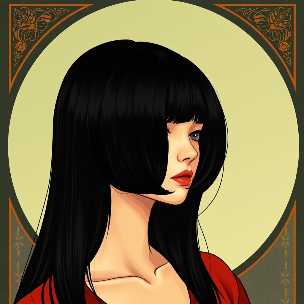 Art Nouveau Woman with Layered Hairstyle