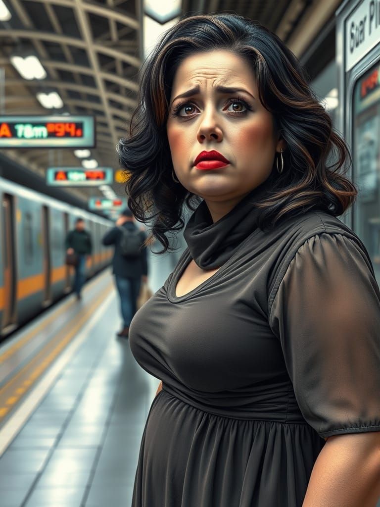 Hyperrealistic Portrait of a Crying Woman at Train Station