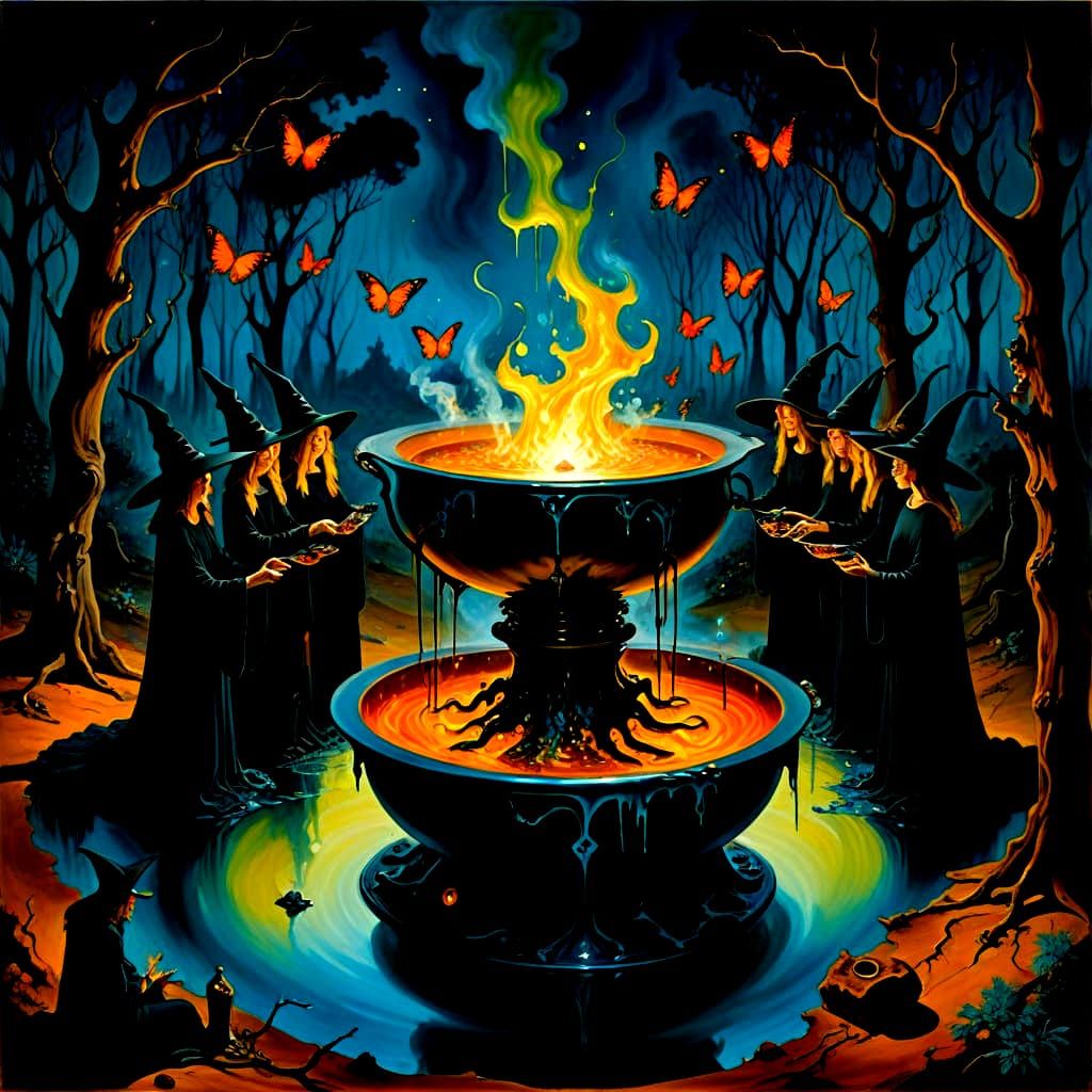 Surreal Witch Coven Ritual in Otherworldly Forest