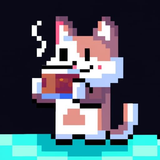 8-bit Cat Sipping Coffee