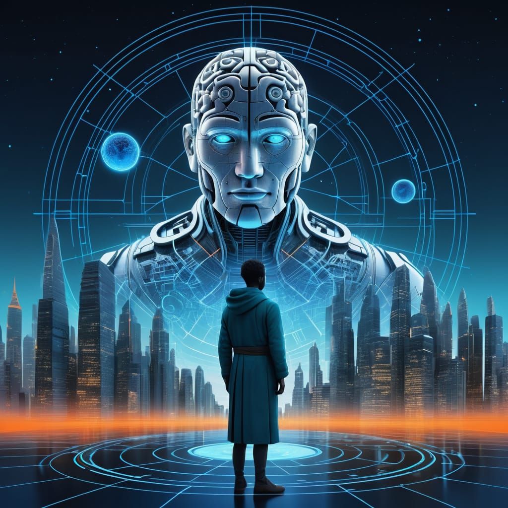 Futuristic Diorama: Ancient Wisdom Meets AI