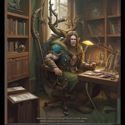 Warhammer Druid's Research Room in Comic Book Style