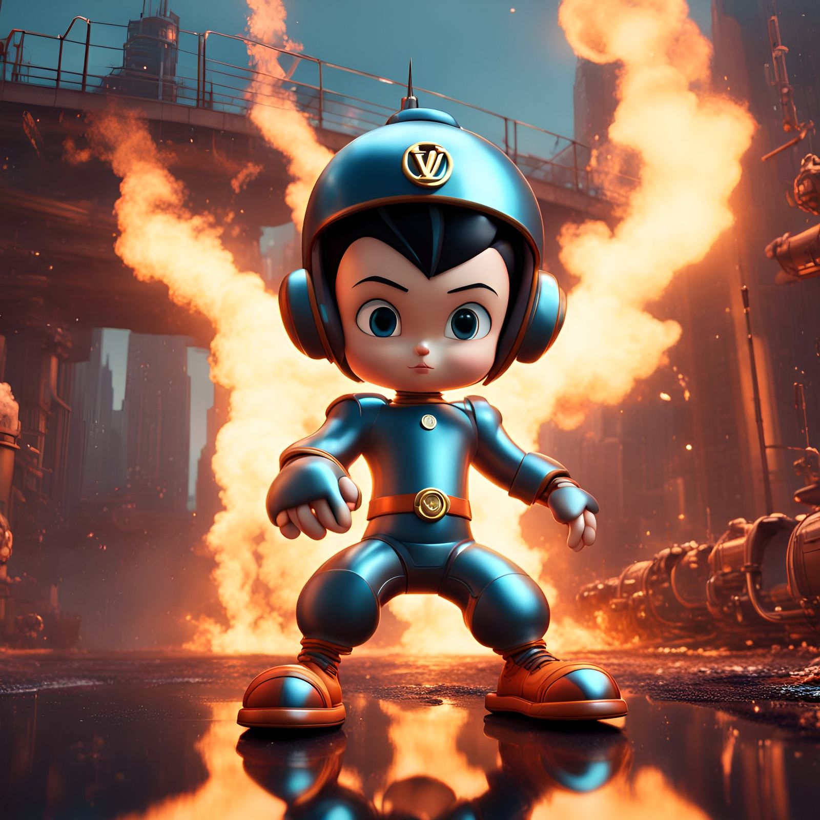 Astro Boy in Burning Louis Vuitton Suit