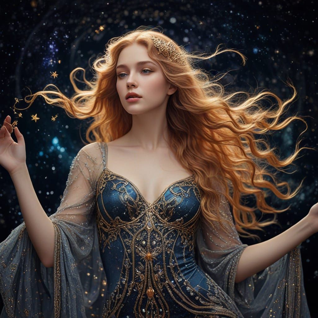 Ethereal Woman in Cosmic Art Nouveau