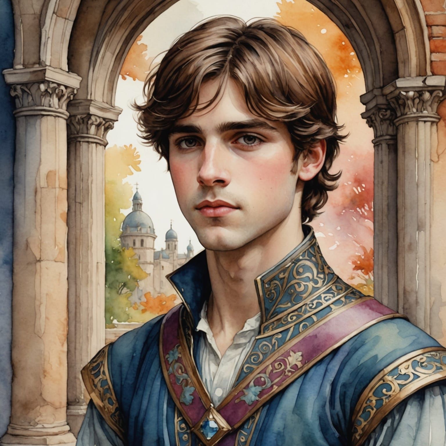 Boy Prince in Watercolor Style