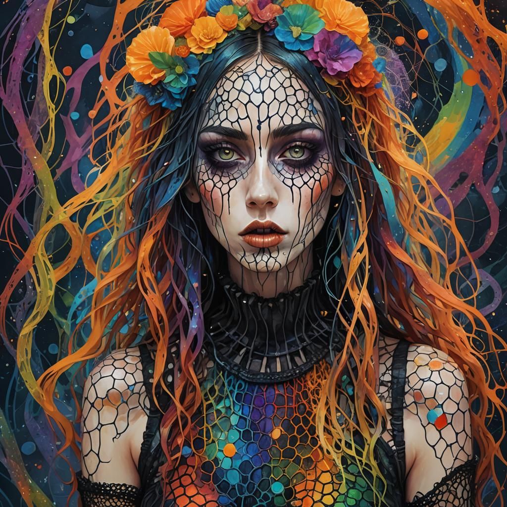 Rainbow Vomit Girl: Surreal Digital Art Portrait
