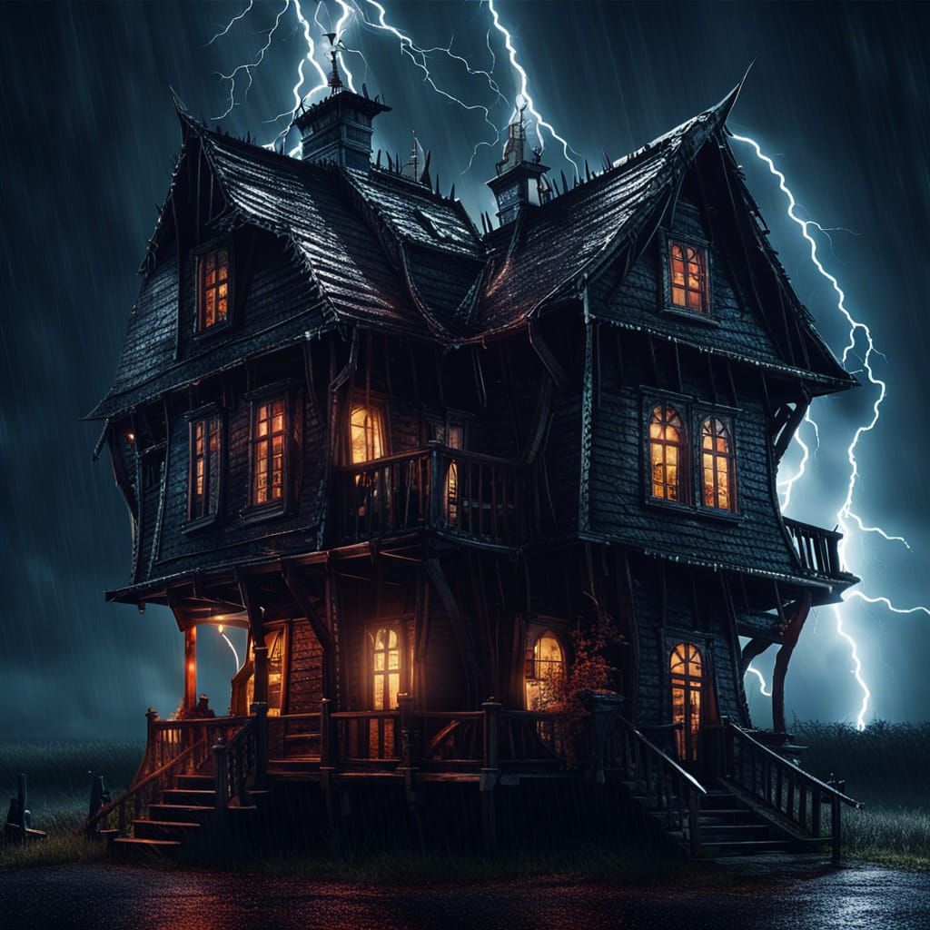 Spooky Witch House in a Dark Thunderstorm