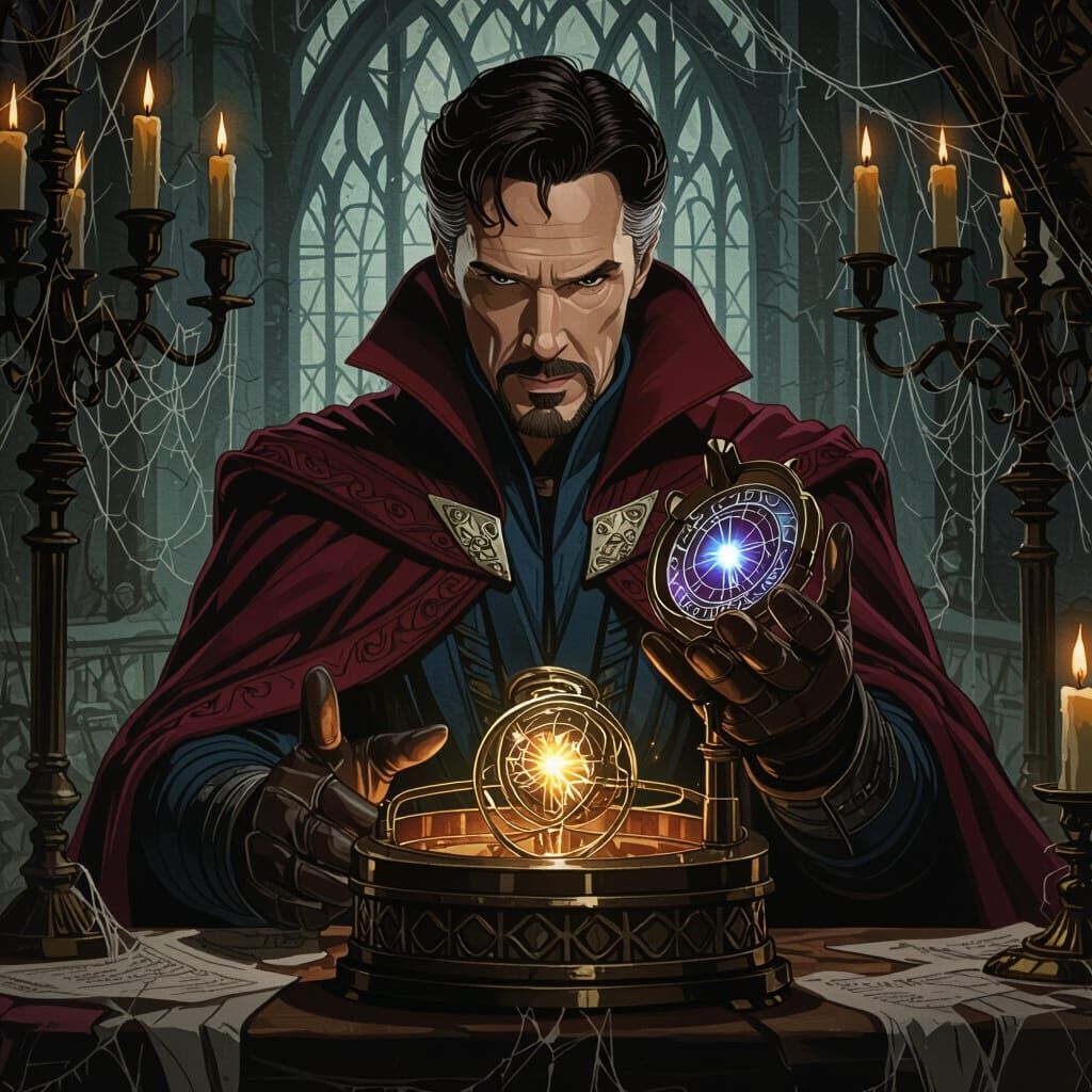 Doctor Strange in Gothic Mansion, Watercolour Style