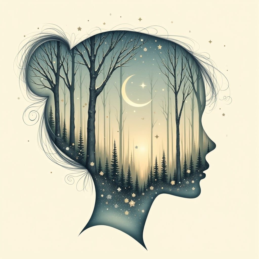 Winter Fairytale Silhouette in Watercolor Style