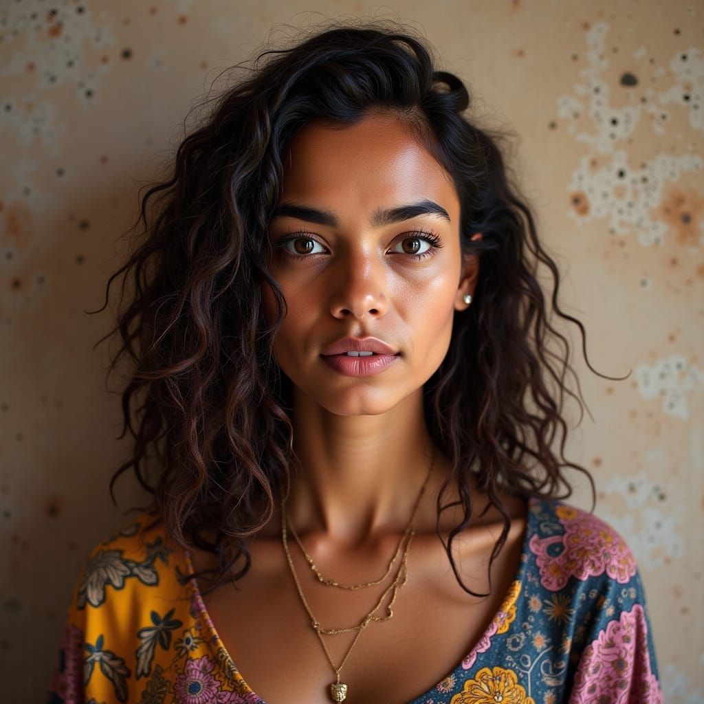 Expressive Portrait of a Young Woman with Wavy Hair
