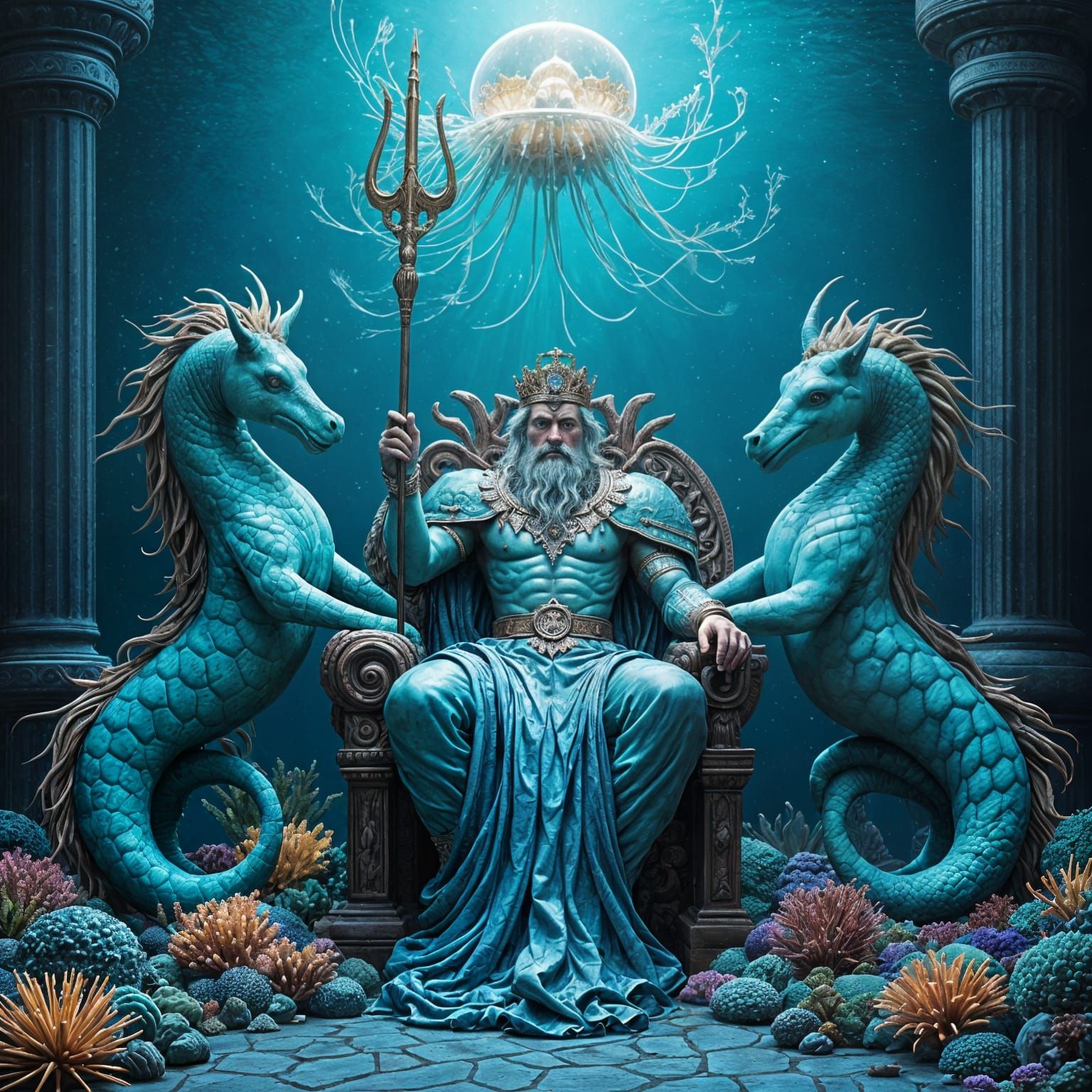 King Neptune's Bioluminescent Throne: Graffiti Art